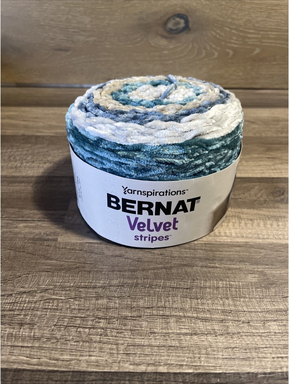 Bernat Yarnspirations 161005 Velvet Stripes Deep Lake Yarn Skein 300g